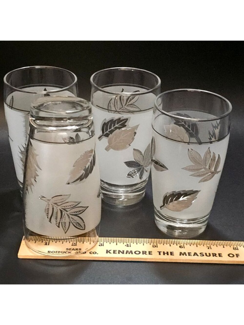 4 Libbey Silver Foliage Tumblers Glasses 5.5" vintage 10oz mid century Foliage f - Picture 4 of 7